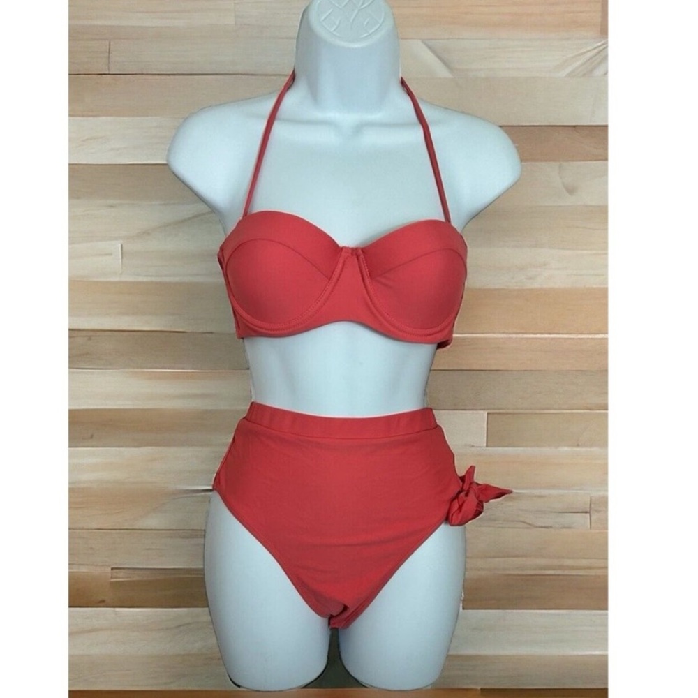 Juicy Couture Living Coral Bandeau Bikini Top & Cutout High- Waist Bottoms - Picture 4 of 8